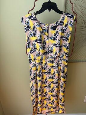J. Crew Pink Floral SILK Midi Dress with Yellow & Navy Print